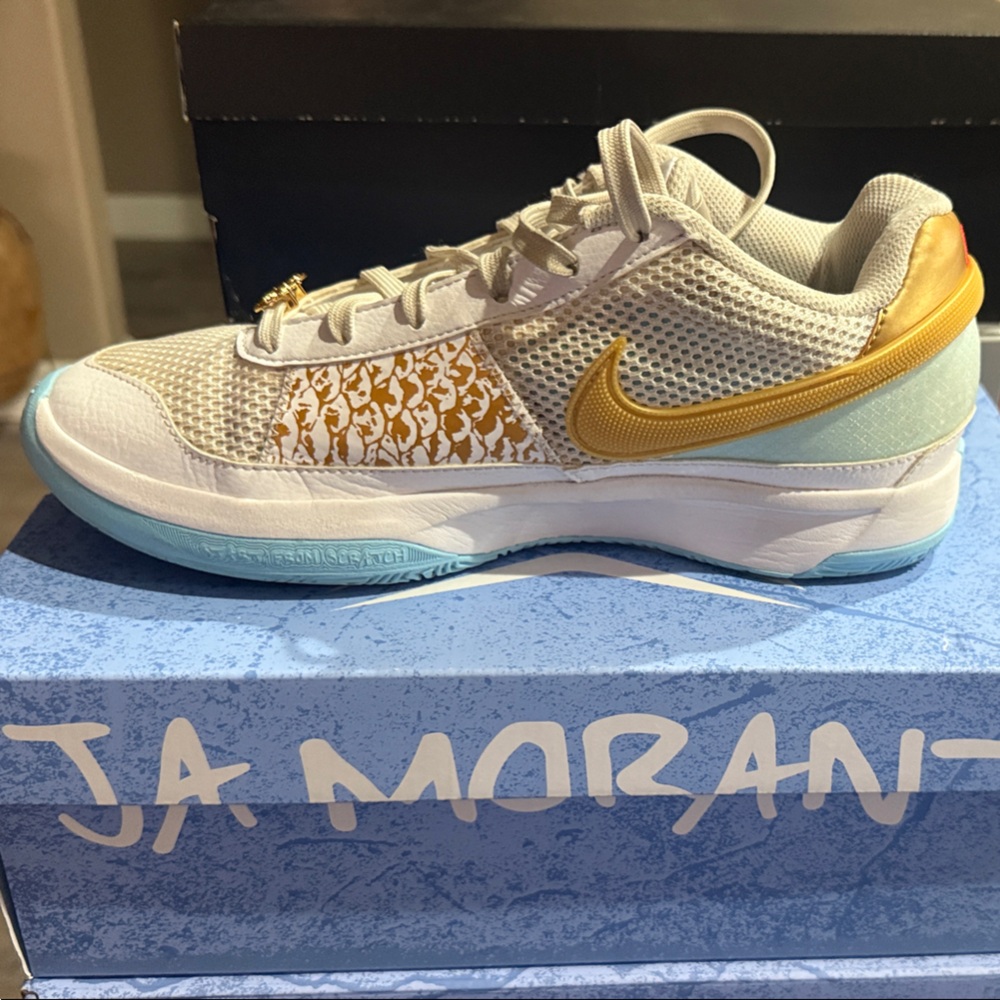 Nike Athletic Shoes White and Gold. JA 1’s